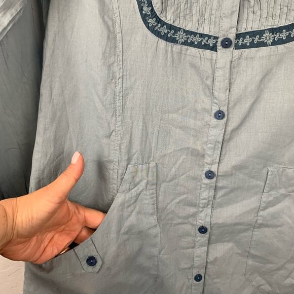 Johnny Was Shirt Dress Blue Painter Smock Embroidered Pockets Pintuck Size Small - Picture 6 of 10